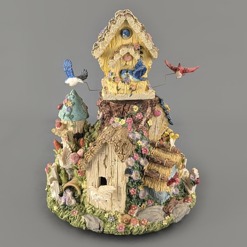 Vintage Musical Birdhouse Figurine Resin I Whistle A Happy Tune Garden Decor